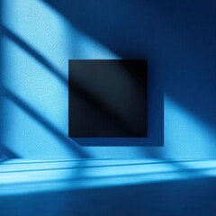 Abstract Blue Room Interior with Square Frame and Shadow Play