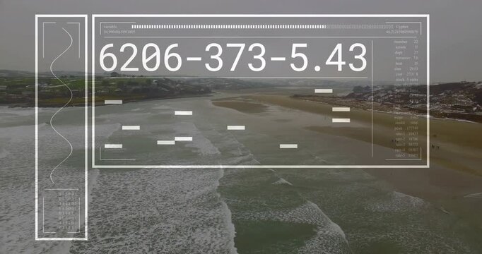 HUD appearing triggers codes updating for telemetry as camera gliding along coastline to headland