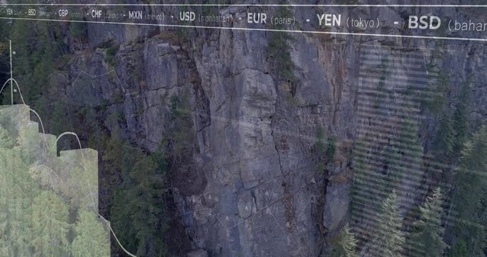 Thin trace line initiating HUD, overlay rising bars and tracing line showing FX trends over cliff