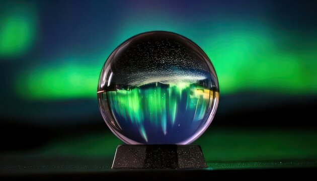 Captivating Aurora Borealis Reflected in a Crystal Ball.