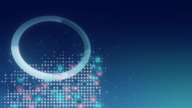 Abstract Digital Network Node Grid with Glowing Ring Portal and Copy Space Background