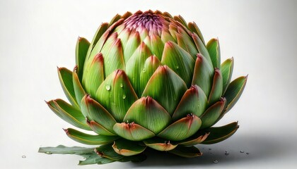 Fototapeta premium Close-up of a fresh green artichoke with water droplets.