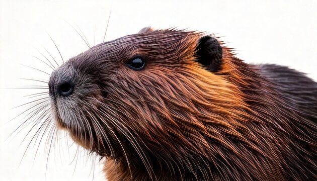 Close-up portrait of a nutria against a white background.