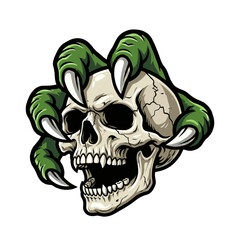 Green Monster Claw Gripping Skull head