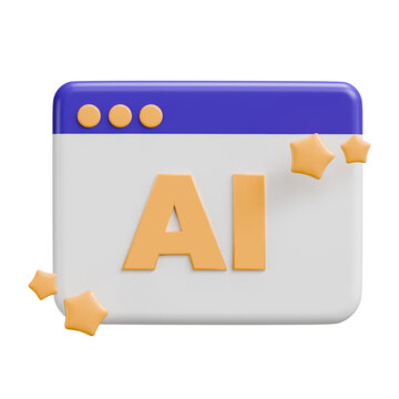 3D Icon of AI Artificial Intelligence in Browser Window
