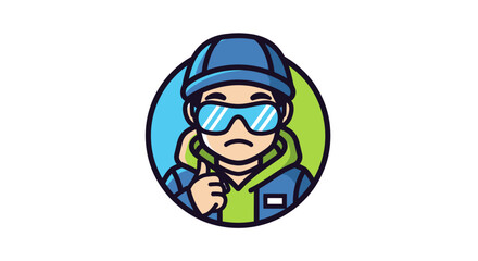 Naklejka premium Urban Action Illustration of Cool Character in Blue and Green Outfit with Sunglasses, Graphic Design, Digital Art, Modern Style