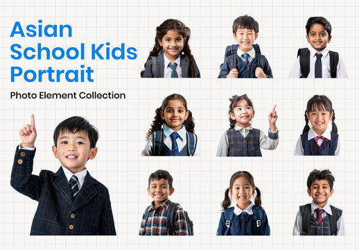 Diverse Joyful School Portraits Element Design Set