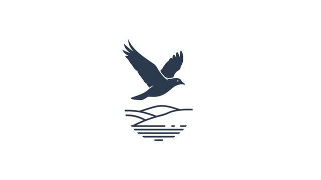 Bird Flying Over Water Simple Illustration.