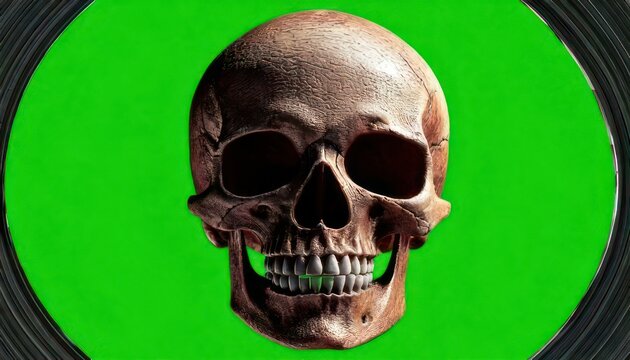 Skull on Green Background - A Macabre and Striking Image.