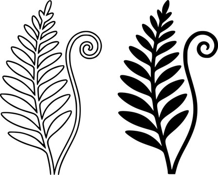 Plant icon, vector illustration of fern, black and white in outline and silhouette design style
