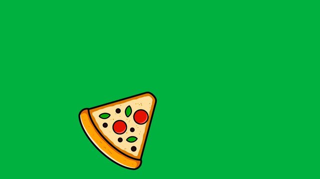 Green screen animation of a pizza spinning and disappearing slice by slice