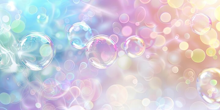 Floating bubbles against pastel bokeh background, for abstract graphics, beauty