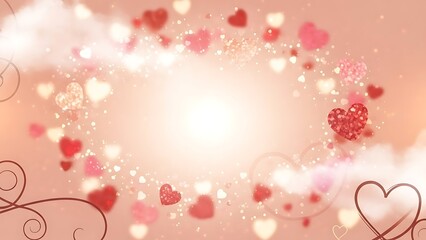 A beautiful heart-shaped arrangement of hearts and sparkles on a soft pink background.