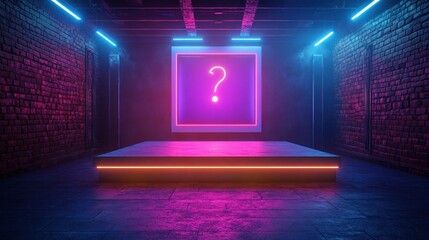Mysterious Stage with Question Mark Screen and Neon Lights.