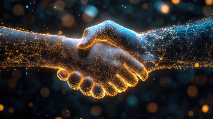 Digital Handshake Symbolizing Partnership and Technology.