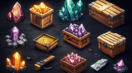 Collection of Fantasy Game Mining Resources and Chests.
