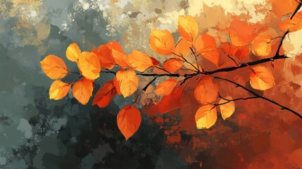 Autumn Leaves Branch Abstract Painting.