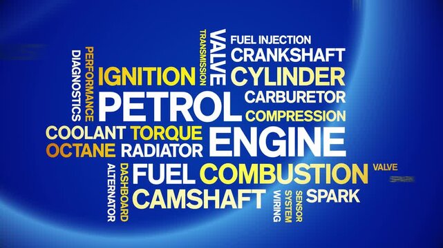 Petrol Engine animated word cloud-text design animation tag kinetic typography seamless loop.
