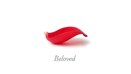 A single red chili pepper on a white background with the word beloved written below it.