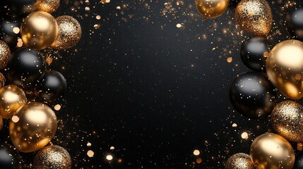 Fototapeta premium Elegant Black and Gold Balloons with Bokeh Lights.