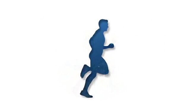 Dynamic Blue Silhouette of a Man Running on a White Background Ideal for Fitness and Health Concepts.