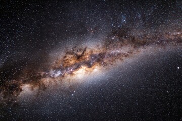 Panoramic Night Sky View Of The Milky Way Galaxy With Stars And Dust Clouds Against A Dark Background