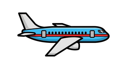 Blue Commercial Airplane Side View Illustration.