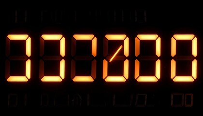 Glowing, digital clock display showing five zeros and a one