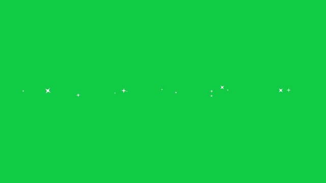 White Sparkling Star Trail Particle Ornament Forming Horizontal Line on Green Screen Background