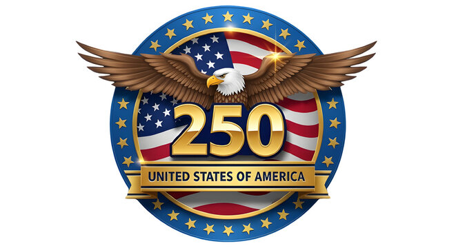 American eagle with 250 united states of america emblem badge anniversary celebration