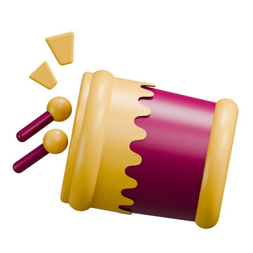 3D Render of Festive Celebration Drum Icon with Mallets