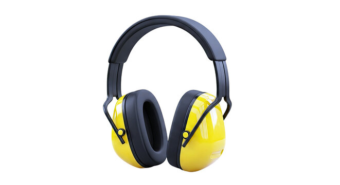 Yellow and black industrial earmuffs on a white background