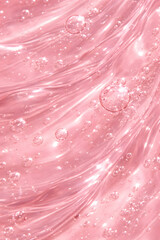 Abstract soft pink liquid with flowing texture and bubbles on a soft pastel background. Elegant and modern fluid composition. Copy space available. pink abstract beauty serum texture