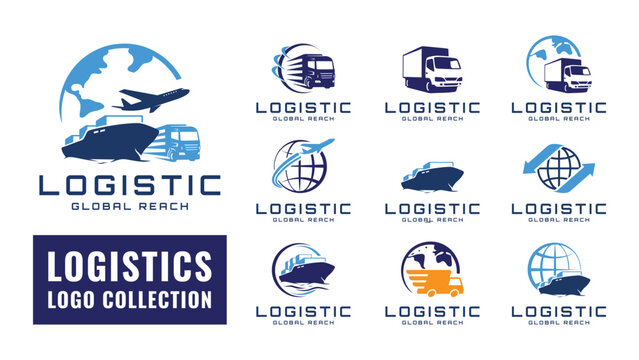 Logistics Logo Collection with Global Transportation Themes. Perfect for company logos, business and branding.