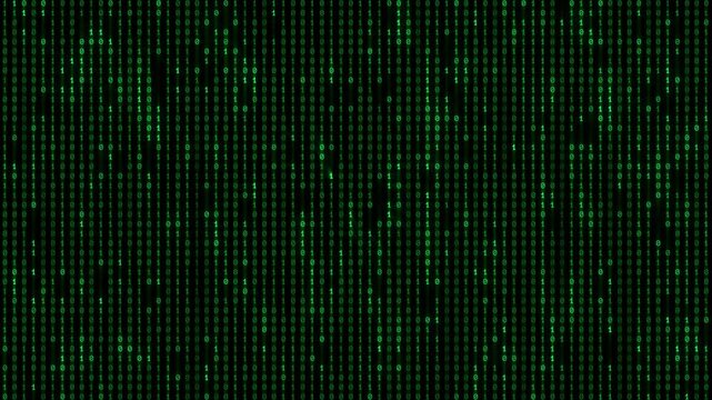 Green Binary Code Digital Background with Flowing Data Pattern and Futuristic Technology