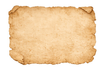 Old paper parchment texture blank background with worn edges creating a vintage template having a transparent backdrop
