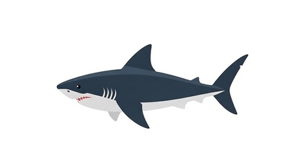 Fototapeta premium A stylized illustration of a great white shark with its mouth open, revealing sharp teeth, against a white background
