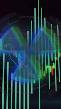 Vertical video: Price spiking candles moving right cyan bars growing fan pulsing showing trend