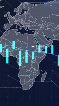 Vertical video: Africa map animating on data update, cyan bars shifting, trend line marking regions