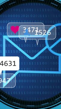 Vertical video: HUD appearing, neon envelope magnifier emerging, badges updating inbox counts