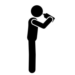 Stick figure drinking water from bottle