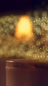 Vertical video: Points wave sweeping right-left, causing swirling round candle flame for bokeh glow