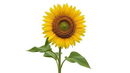 Obraz premium Sunflower with green leaves on white background 1.
