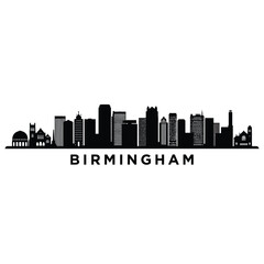 Fototapeta premium Birmingham skyline silhouette with city name displayed below the buildings