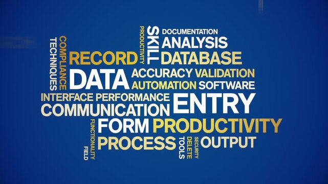 Data Entry animated word cloud-text design animation tag kinetic typography seamless loop.