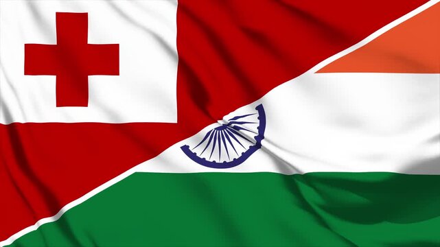 tonga and india flags waving with motion effect dynamic visual for international relations and cultural exchange