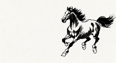 Black and white illustration of a galloping horse in motion