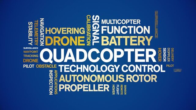 Quadcopter animated word cloud-text design animation tag kinetic typography seamless loop.