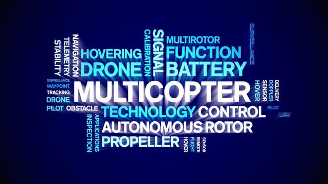 Multicopter animated word cloud-text design animation tag kinetic typography seamless loop.