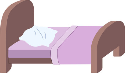 A digital illustration of a bed with a lavender sheet and white pillow viewed from the side